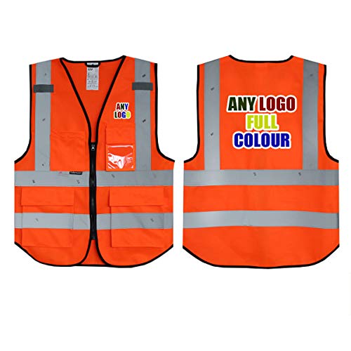 Personalisierte Salzmann 3M Warnweste mit mehrfarbigem Logo und Mehreren Taschen, hergestellt mit 3M Reflektierendem Material - Orange hochsichtbar Sicherheitsweste Arbeitsweste von UNIGIFT