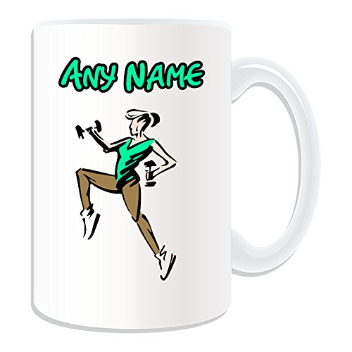 Personalisiertes Geschenk, großer Aerobic Hantel Tasse (Sport Gym Design Thema, weiß) – alle Nachricht Name auf Ihre einzigartige – Gymnasium Übungs Krafttraining Bodybuilding Gewicht Verlust Fitness von UniGift