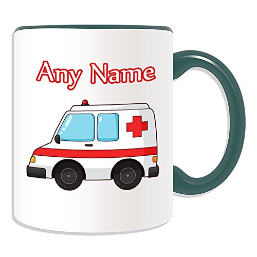 Personalisiertes Geschenk – Ambulance Tasse (Design Thema, Farbe Optionen) – Für jede Nachricht/Name auf Ihrem Einzigartig – NHS Van Fahrzeug Krankenhaus St John rot Kreuz Paramedic Rettungsdienst 999 Treiber Automarke, keramik, grün von UNIGIFT