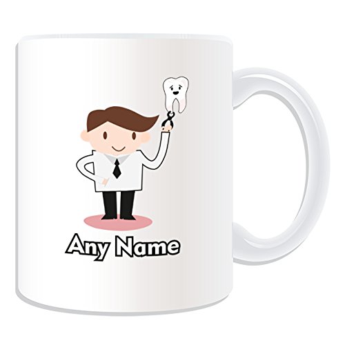 Personalisiertes Geschenk – Braun/Brunette Haar Zahnarzt Tasse (Gesundheit Service Design Thema, weiß) – alle Nachricht/Name auf Ihre einzigartige Tasse – National NHS Krankenhaus Worker Staff von UNIGIFT