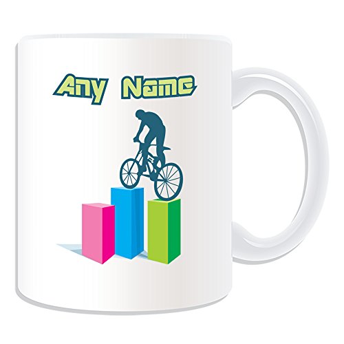 Personalisiertes Geschenk – Mountain Bike Trials Tasse (Sport Outline Design Thema, weiß) – alle Nachricht/Name auf Ihre einzigartige Tasse – Fahrrad Beobachteten, Reiten von UNIGIFT