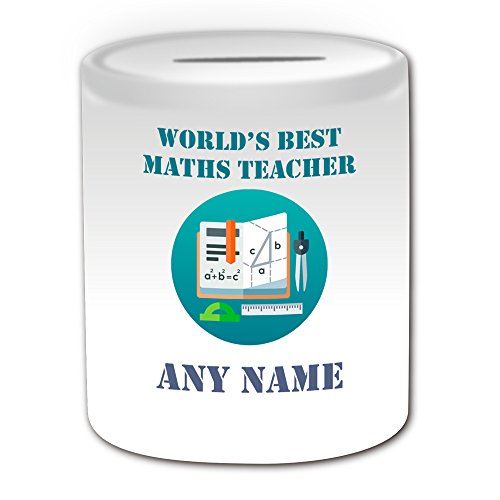 Personalisiertes Geschenk – World 's Best Mathematik Lehrer/Formula und Pentagon Spardose (Akademischer Design Thema, weiß) – Jeder Name/Nachricht auf Ihr Einzigartiges – Schule College Universität – Mathematische Messungen Herrscher Satz des Pythagoras Triangle von UNIGIFT