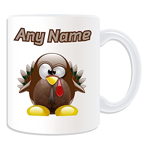 Personalisiertes Geschenk – Truthahn-Tasse (Pinguin-Tierkostüm-Design, weiß), Namensnachricht, einzigartig, albern, lustig, Neuheit, Vogel, Huhn, Bauernhof, Bauernhof, Hausgebrauch, Wildbratenfleisch von UniGift