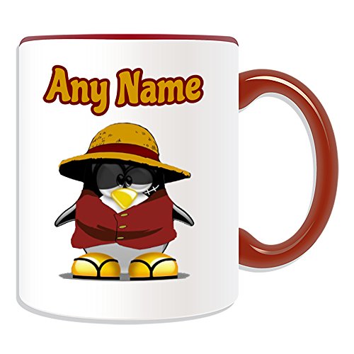 UNIGIFT Personalisiertes Geschenk – Luffy Tasse (Pinguin Cartoon Charakter Kostüm Farboptionen) Einzigartige Namensnachricht alberne lustige Superhelden-Superhelden-Superanime-Stück Piratenaffe von UNIGIFT