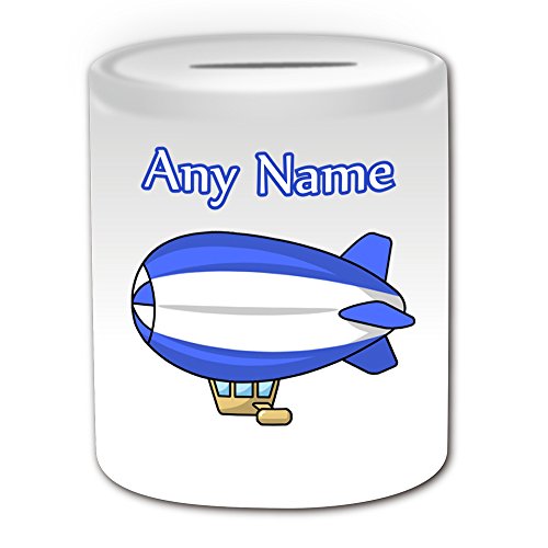 UNIGIFT Personalisiertes Geschenk – Luftschiff-Spardose (Transportdesign-Thema, weiß) – jeder Name/Nachricht auf Ihrem einzigartigen – Sparschwein sparen – Heißluftballon Flugzeug Schiff Aerostat von UNIGIFT