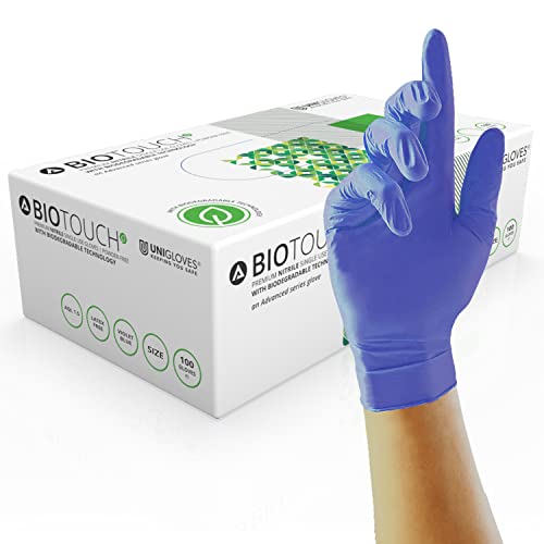 UNIGLOVES BioTouch Nitril-Einweghandschuhe - biologisch abbaubar, vielseitig einsetzbare, medizinische Untersuchungshandschuhe - Box mit 100 Handschuhen, violettblau, Klein (GM0082) von UNIGLOVES