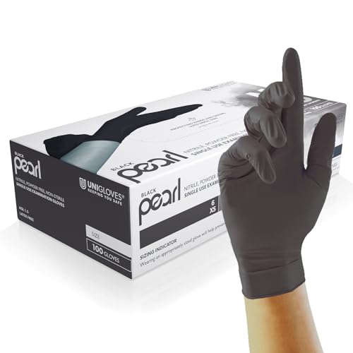 UNIGLOVES Black Pearl Nitril-Untersuchungshandschuhe - vielseitig einsetzbar, puderfreie und latexfreie Einweghandschuhe - Box mit 100 Handschuhen, Schwarz, Mittel (GP0033) von UNIGLOVES