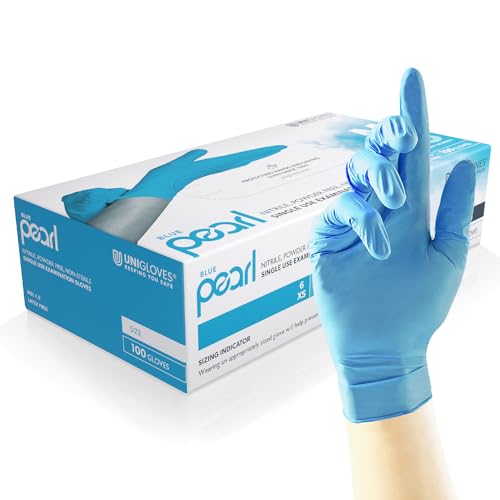 UNIGLOVES Blue Pearl Nitril-Untersuchungshandschuhe - vielseitig einsetzbar, puderfreie und latexfreie Einweghandschuhe - Box mit 100 Handschuhen, Blau, Extra groß (GP0015) von UNIGLOVES