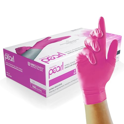 UNIGLOVES Magenta Pearl Nitril-Untersuchungshandschuhe - vielseitig einsetzbar, puderfreie und latexfreie Einweghandschuhe - Box mit 100 Handschuhen, Magenta, Größe S (GP8502) von UNIGLOVES