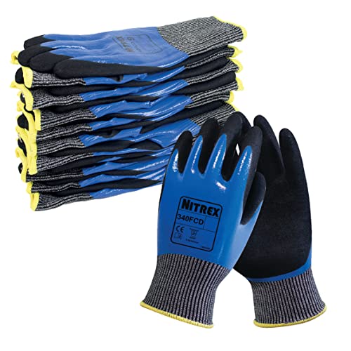 UNIGLOVES Nitrex 340FCD – 10 Paar – leichte Handschuhe mit Schnittschutz, in Schwarz/Blau von NITREX
