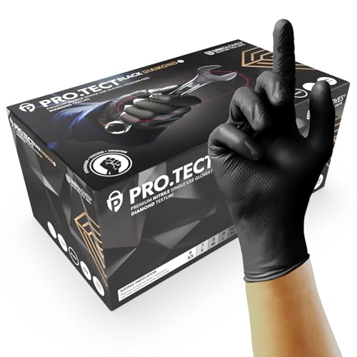 UNIGLOVES PRO.TECT Black Diamond HD, Einweghandschuhe aus Nitril, mit geriffeltem Bündchen, diamantstrukturiert, extra stark und maximaler Schutz, Touchscreen-fähig, Größe L von UNIGLOVES