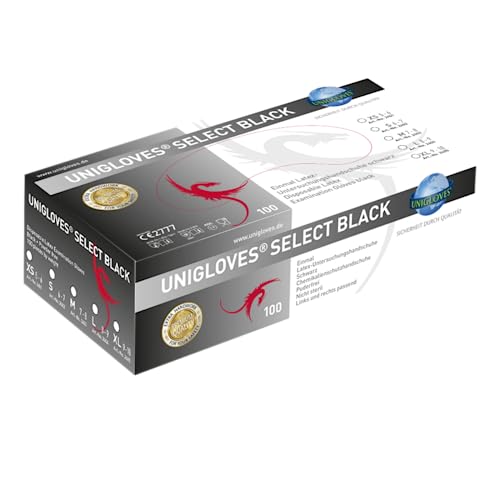 UNIGLOVES - Robuster Select® Black Latexhandschuh | Puderfrei & lebensmittelecht | Schwarze Einweghandschuhe zum Kochen, Tätowieren | 100 Stück | S von UNIGLOVES