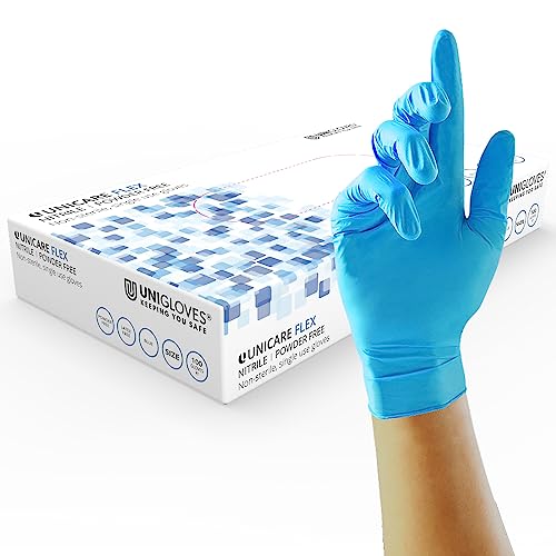 UNIGLOVES Unicare Flex Nitril Mehrzweck-Einweghandschuhe, puderfrei, ultraleicht, Box mit 100 Handschuhen, Blau, Größe XL (GS0215) von UNIGLOVES