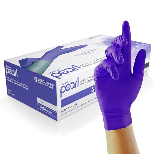 Unigloves Kobalt Pearl Nitril-Untersuchungshandschuhe - vielseitig einsetzbar, puderfreie und latexfreie Einweghandschuhe - Box mit 100 Handschuhen, Kobalt, Klein (GP1012) von UNIGLOVES