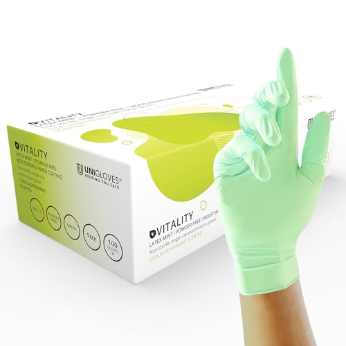 Unigloves Vitality GD0012 Feuchtigkeitsspendende Minz-Latex-Untersuchungshandschuhe, Grün, Größe S, 100 Stück von UNIGLOVES