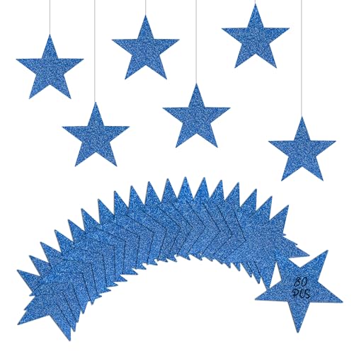 Blaue Stern-Ausschnitte, 80 Stück Sterne, Pappausschnitt, Glitzerstern-Dekorationen, Papierstern-Dekoration für 4. Juli, Pinnwand, Klassenzimmer, Büro, Dekorationen (15,2 cm) von UNIIDECO