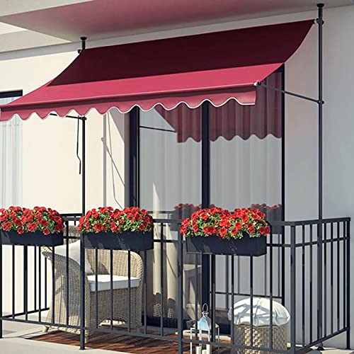 Markise Balkon ohne Bohren, Klemmmarkise mit Handkurbel, balkonmarkisen Höhenverstellbare UV-beständig und wasserdicht für Terrasse Balkon 3m Rot von UNIIR