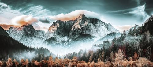 UNIK Nordic Vliestapete, BxH 450x250 cm, Berge Ausblick, Tapete Landschaft, Fototapete Wohnzimmer und Schlafzimmer, XXL Premium Wohntapete, Wandtapete, Wald Naturtapete Made in Germany von UNIK Nordic