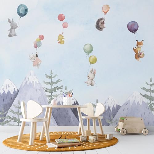 UNIK Nordic Vliestapete Kindertapete Berge & Tiere Aquarell 250 x 250 cm – fliegende Waldbewohner mit Ballons über Berglandschaft – schadstofffrei & kreativitätsfördernd – liebevoll gestaltet UNIK Nordic Vliestapete Kindertapete Berge & Tiere Aquarell 250 x 250 cm – fliegende Waldbewohner mit Ballons über Berglandschaft – schadstofffrei & kreativitätsfördernd – liebevoll gestaltet von UNIK Nordic