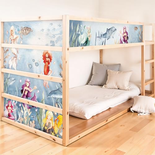 Unik Nordic IKEA Kura Aufkleber Meerjungfrau 5 Sticker set oben – Wiederablösbare Klebefolie für Kinderbett, Unterwasserwelt Design – DIY Sticker Set für Mädchenzimmer von UNIK Nordic