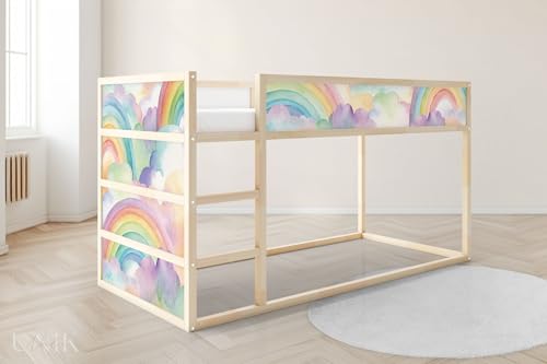 Unik Nordic IKEA Kura Folie 2 stickers set oben– Wolken Regenbogen Aquarell – Möbelfolie für Kinderbett – Selbstklebend – Pastell Aufkleber für Jungen & Mädchen von UNIK Nordic