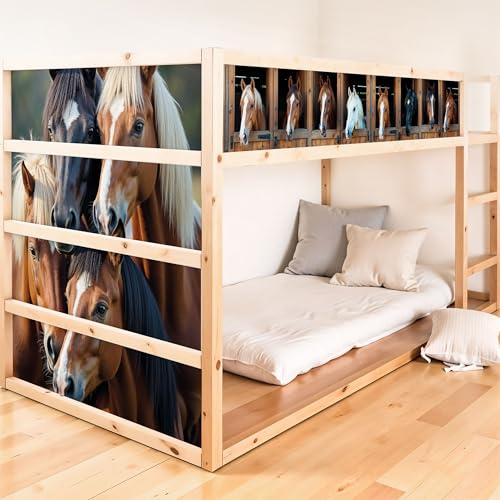 Unik Nordic KURA Hochbett Sticker Pferde – 2 Sticker Set Oben Aufkleber für IKEA KURA Bett – Pferdemotive für Kinderzimmer – Wiederverwendbar & selbstklebend – Spielbett Deko für Mädchen & Jungen von UNIK Nordic
