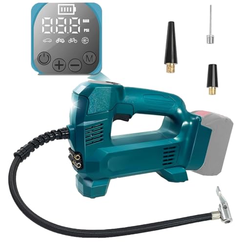 Akku Kompressor kompatibel mit Bosch Professional 18V System Akku GBA mit LED Lampe 160 PSI kabellose tragbare elektrische Luftpumpe mit digitalem Manometer für Auto, Fahrrad, Sportball (TOOL BARE) von UNIKI