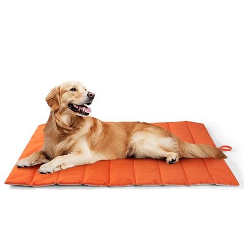 UNIKOME Hundedecke für Unterwegs rutschfeste Antistatische und Langlebige Hundematte, Hundekissen Waschbar Mittelgroße und Kleine Hunde, Reisebett Hund für Reise Outdoor (Orange+Grau, 110 * 68cm) von UNIKOME
