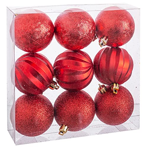 UNIMASA Set mit 9 Kugeln 60 mm, Rot mit verschiedenen Texturen, verleiht Ihrer Weihnachtsdekoration, Mehrfarbig, Nicht anwendbar von UNIMASA