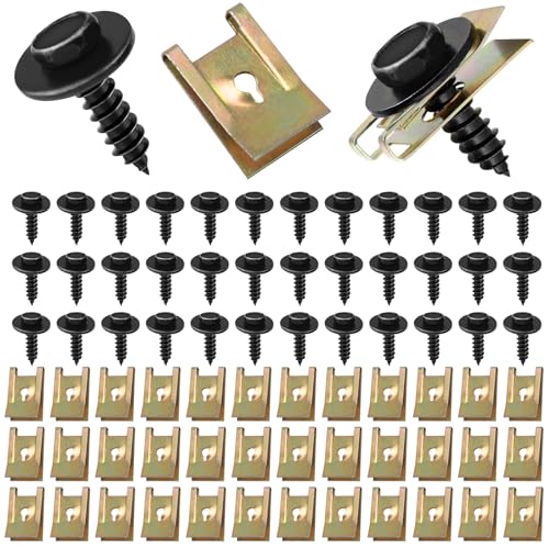 100 Stück Blechmutter Karosserieschrauben, Schraube Mutter Clip Kit, Blechmutter Schraube, Edelstahl Feder Blechnmutter und U Typ blechmuttern kfz für Befestigen Reparieren Autoteil von UNINGYI
