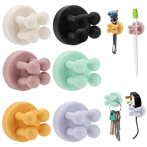 6 Stück Silicone Toothbrush Zahnbürstenhalter Rasiererhalter, Toothbrush Holder Ohne Bohren, Zahnbürstenhalter Wand Multifunktions-Haken Zahnbürstenhalterung selbstklebend für Bad Küche Wohnzimmer von UNINGYI