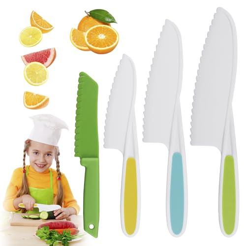 UNINGYI Kindermesser 4-teiliges, Kindermesser ab 2 jahre Kinder Messer Schneiden Lernen Kleinkind Messer zum Hacken, Kunststoff Kindermesser zum Schneiden Kochen Obst oder Gemüse von UNINGYI