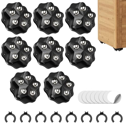 UNINGYI Selbstklebende 360 Grad Kugelrollen 8 StüCk, Kugelrollen Schwerlast Mit 5 Stahlkugeln, Selbstklebenderollen FüR KüChengeräTe, MöBel MöBelrollen Flach, Mit 8 Bremsen Und 8 Leise Aufkleber von UNINGYI