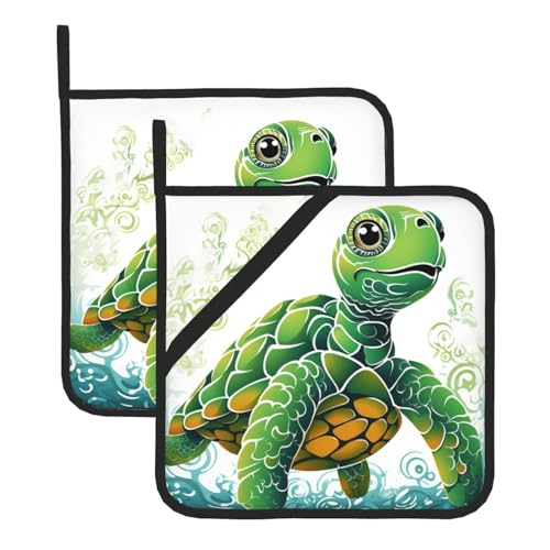 Topflappen mit Cartoon-Schildkröten-Muster, 2 Stück, hitzebeständig, wasserdicht, für die Küche, Topflappen zum Kochen, Backen, Grillen, Grillen, Mikrowelle von UNIOND