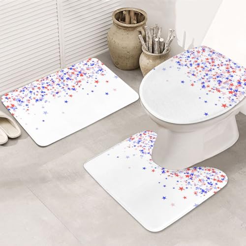 UNIOND Badematten-Set mit Sternen amerikanischem Druck, 3-teilig, rutschfest, saugfähig, Badezimmerteppich, WC-Sitz-Deckelbezug, U-förmige Toilettenkonturmatte für Schlafzimmer, Toilette, von UNIOND