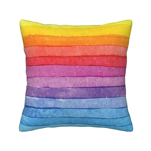 UNIOND Bunte Regenbogen-Streifen-Druck-Überwurf-Kissenbezüge, weicher Cord-Kissenbezug, Kissenbezug für Sofa, Wohnzimmer, Dekoration, Zuhause, 50,8 x 50,8 cm von UNIOND