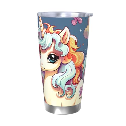 UNIOND Cartoon Cute Unicorn Rainbow Print 20oz Insulated Tumbler Cup with Lid and Straw Double Stainless Steel Car Cup Travel Coffee Mug for Home Office Kitchen Outdoor von UNIOND