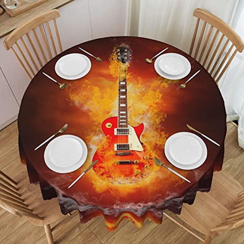 UNIOND Rock Guitar in Burning bedruckte runde Tischdecke waschbare Dekoration Tischdecke für Zuhause Küche Esszimmer von UNIOND