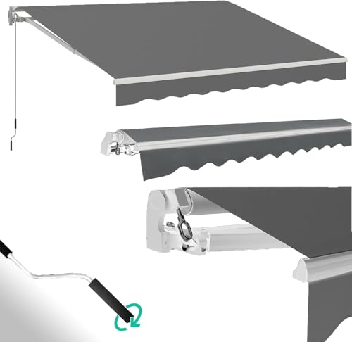 UNIONLINE Gelenkarmmarkise 400 x 250cm, Einziehbare Markise Sonnenschutz Winkel Einstellung(40-90°), Sonnenmarkise mit manueller Handkurbel Aluminiumrahmen-Höhenverstellbare für Balkon, Grau von UNIONLINE