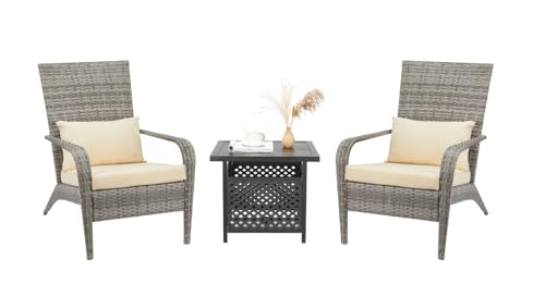 UNIONLINE Patio Adirondack Wicker Chair,Outdoor Coconino Wicker Chair mit Kissen und Kissen, All Weather High Back Rattan Wicker Patio Esszimmerstuhl für Garten, Hinterhof, Veranda (3 PCS) von UNIONLINE