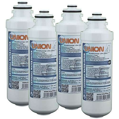 Ersatzkartusche für Wasserfilter "Union 4" Externer Kühlschrankfilter für SbS Kühlschrank. Filter Pack ohne Kopf (4-er Pack) von UNIONfilter
