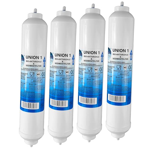 Wasserfilter für Samsung, LG, Side by Side Kühlschrank Filter extern. Schlauchanschluss ist fest integriert. 4-er Pack von UNIONfilter