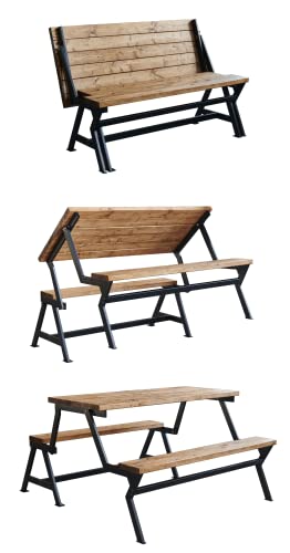 Gartenbank Set 3in1 LEA - klappbare Sitzbank und auch Tisch im Farbton "Nuss", Inovative und robuste Konstruktion für Terrasse, Garten. Spart Platz, Flexibel für 3 oder auch 6 Personen - NUT color von UNIPAS
