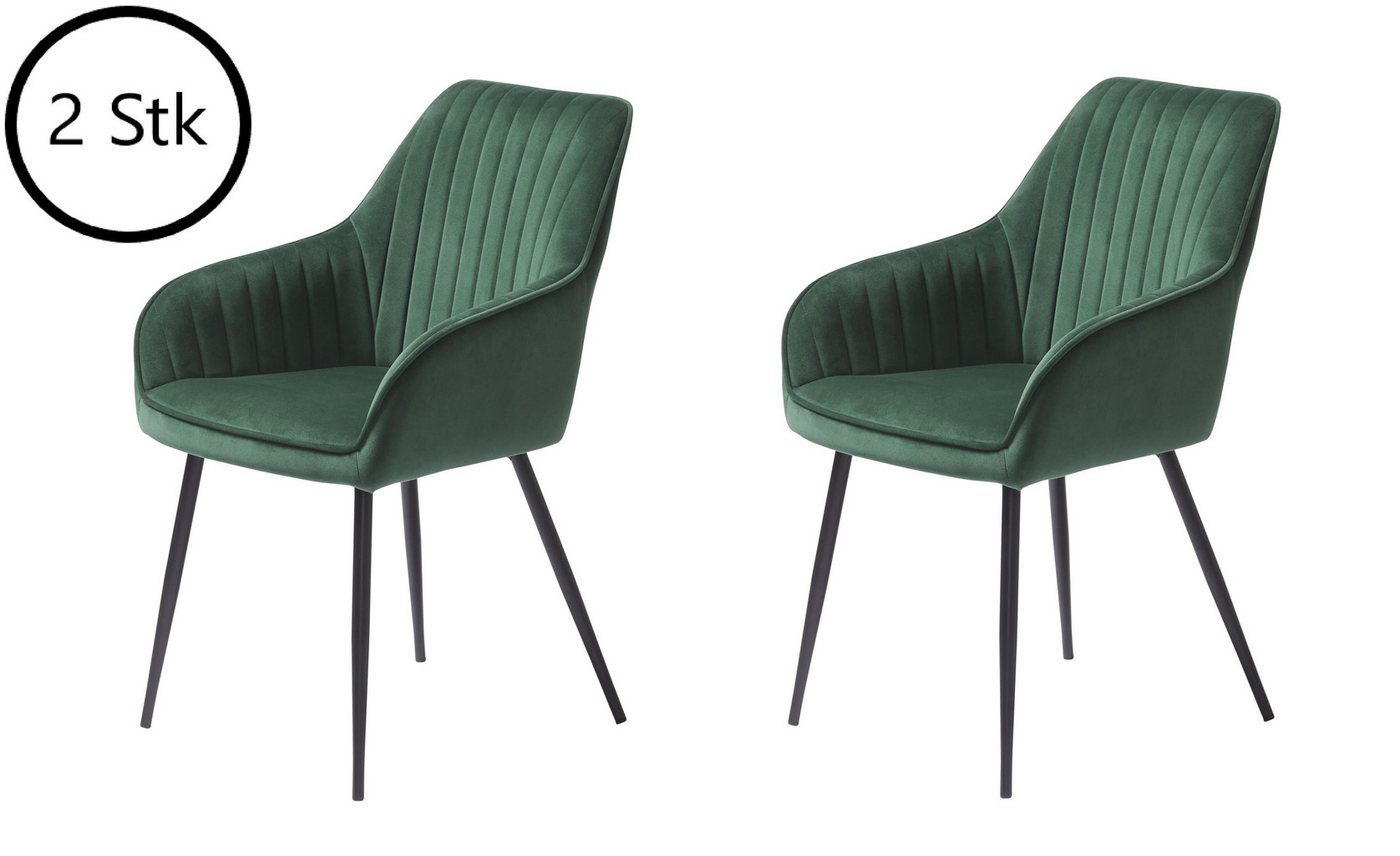 UNIQUE furniture A/S Stuhl aus Samt/Metall in Grün/Schwarz. Abmessungen (BxHxT) 58x85x59 cm (2er-Set) von UNIQUE furniture A/S