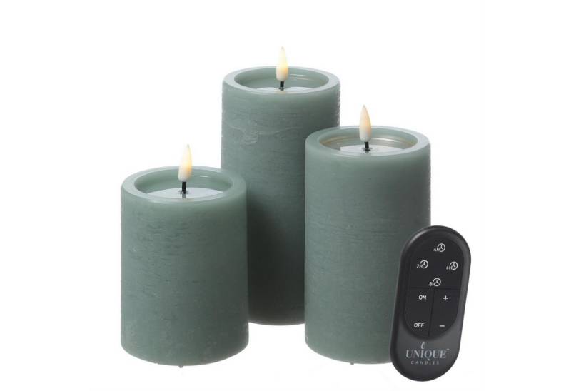 UNIQUE candles LED-Kerze Kerzenset UNIQUE Rustik-Optik 3 Größen mit Batterien Fernb. 3er Set (3-tlg) von UNIQUE candles