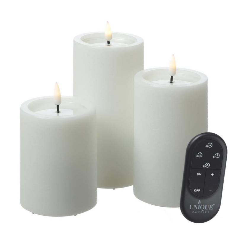 UNIQUE candles LED-Kerze Kerzenset UNIQUE Rustik-Optik 3 Größen mit Batterien Fernb. 3er Set (3-tlg) von UNIQUE candles