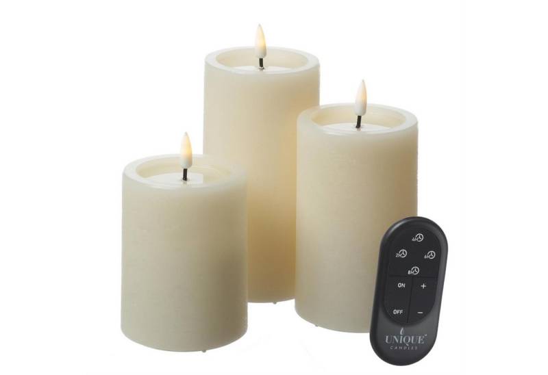 UNIQUE candles LED-Kerze Kerzenset UNIQUE Rustik-Optik 3 Größen mit Batterien Fernb. 3er Set (3-tlg) von UNIQUE candles