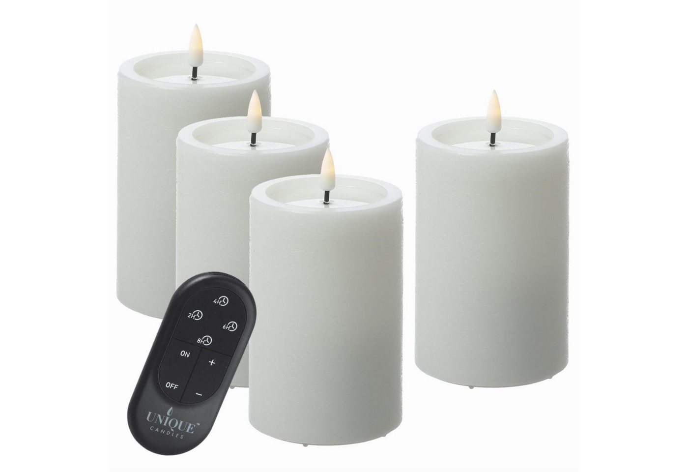 UNIQUE candles LED-Kerze LED Kerzenset UNIQUE Rustik-Optik 12,5cm mit Batterien Fernb. 4er Set (4-tlg) von UNIQUE candles