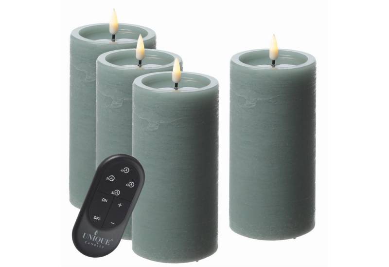 UNIQUE candles LED-Kerze LED Kerzenset UNIQUE Rustik-Optik H: 15cm mit Batterien Fernb. 4er Set (4-tlg) von UNIQUE candles