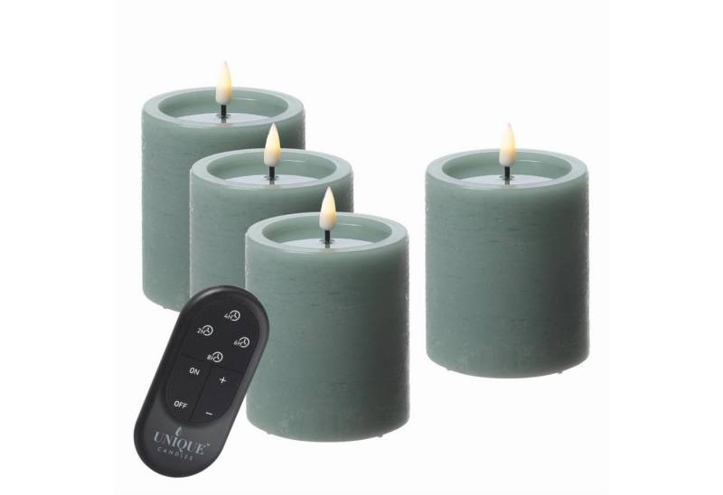 UNIQUE candles LED-Kerze LED Kerzenset UNIQUE Rustik-Optik H: 15cm mit Batterien Fernb. 4er Set (4-tlg) von UNIQUE candles